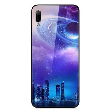 Стъклена Калъф За Задната корица на телефон Huawei Y6 Pro 2019 С Черен Силикон Броня С Изображение на Звездното Небе