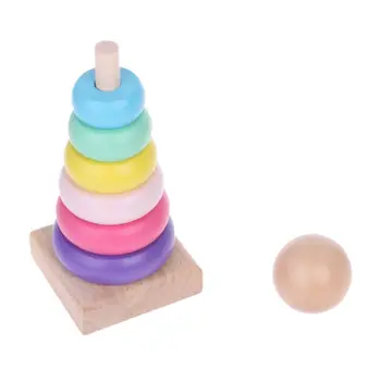Y55B Топъл Цвят на Дъга Стифиране Пръстен Кула Stapelring Блокове на Дървени Играчки За Деца