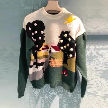 2021 нов вълнен пуловер сладък коледен стил хит цветът на къщата вълнена топка дебела игла през цялата силует вязаный пуловер пуловер женски