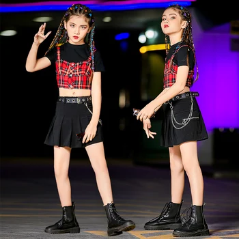 Модни Детски Дрехи В корейски стил Джаз и Хип-хоп За Момичета, Костюм За Улични Танци, Червена кутия, Костюми, Униформи, Подаръци За Изяви На модния Подиум