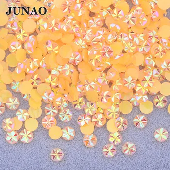 JUNAO 500 броя 5 мм Оранжево AB Блясък Flatback за Нокти Кристални Кристали Смола Цвете Кристални Камъни Стикер за Декорация на Нокти
