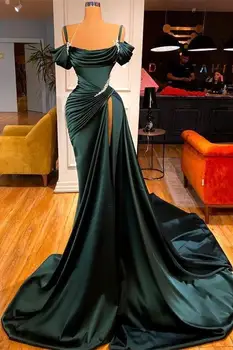 Елегантен тъмно зелени Вечерни рокли на Русалки с невероятна накъдрен Русалка с открити рамене и дълга рокля за Абитуриентски бал с висока Цепка