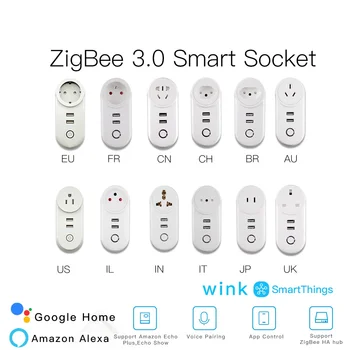 Умен изход, 2 USB Интерфейс ZigBee 3.0 Дистанционно Гласово Управление SmartThings Wink Echo Plus Zigbee Hub, Smart Life на ЕС, на САЩ, Великобритания