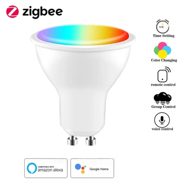 Умен Лампа на HRISTO Zigbee, Led Лампа, Прожектор RGB + CCT Тавана Лампа, с регулируема яркост, Гласово Управление, работа с Алекса Google Home