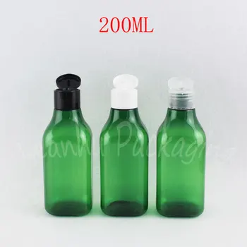 200 мл Зелена пластмасова бутилка с панти капак, бутилка за опаковки шампоан / лосион обем 200 куб. см, празен козметични контейнер (30 бр./ лот)