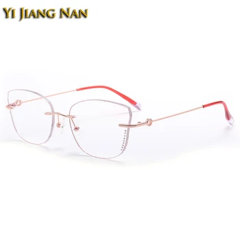 Дамски Титанов Блестящи Цветни Ръбовете На Оптични Очила В Рамка, Прозрачни Лещи Леки Модни Очила Без Рамки Очила