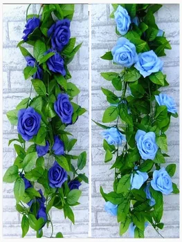 240 см дължина Изкуствена роза Копринени Цветя Лоза Зелен Лист от Лоза Венец за Дома Стени Вечерни Декорации 8 цвята