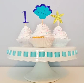 обичай номер блясък на 1-ва 2-ра 3-та 4-та русалка рожден ден на cupcake топперы кръщение Кръщението вечерни украса поничка храна избира