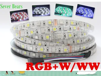 Led лента SMD 5050 RGBW 12V с гъвкав светлина RGB + бял/Топло бял, 60 led/м водоустойчива лента ip65, 5 м/лот