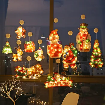 Коледни прозорци нещастници светлини празнични декоративни светлини, мигащи светлини Коледна елха, камбанка дрънкулки мультяшные висящи лампи