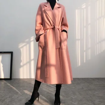 Жена Вълна палто 2022, Есен, Нови Дамски Дълги Палта Дантела, Модни джобни Улични палто с водна Ромолящи, Дамски Дрехи