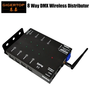 8 Канала DMX Дистрибутор с 2.4 G Безжична DMX 512, разстоянието връзка, на 300 м Високо качество и разнообразие Използват DMX Газа