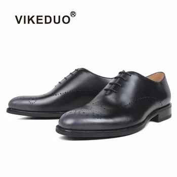 VIKEDUO/мъжки обувки-Oxfords От естествена Кожа, мъжки луксозни модела обувки, броги с патина, сив мъжки Обувки, сватбени и вечерни Zapatos