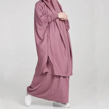 Рамадан Мюсюлмански женски Комплект Абая от две Части Nida Solid Khimar + Макси Пола Дубай Близък Изток Ислямската Молитва Облекло за Рамадан Безплатна