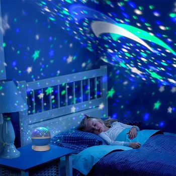 Лунна Лампа Led Проектор Galaxy Светлина Въртящи Се Звезди Нощно Къмпинг Украса Спални Малка Странична Масичка Подарък Играчка Стая Декор
