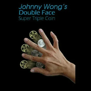 Двойна монета Super Triple с двойно лице (версия в полдоллара или долара Морган) от Джони Уонг Magic Goocheltrucs Fotograaf.bovendien Близък план