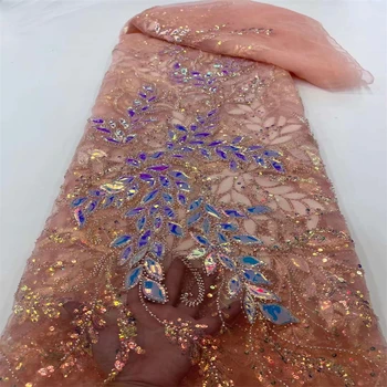 2022 Последните Нигерийски Дантелени Тъкани Модни Дамски Обувки Африка Тюл, Дантела Луксозни Пайети Младоженеца пайети Плат За Сватба cd23-80