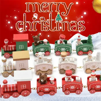 Коледна Украса за Дома 4 Възела Коледен Влак на Боядисани Дървени с Дядо Детски Играчки Украшение Навидад 2022 Подарък за Нова Година
