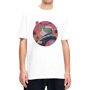 Catana В Едо Nekoffee Самурайски Котка Тениска Harajuku Oversize Тениски С Къс Ръкав Аниме Котка Мъжки Женска Тениска Памучни Блузи