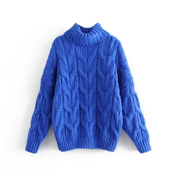 Поло обрат пуловер дамски къси Пуловери 2021 есен зима нов дебел пуловер с игли свободен вязаный топ женски пуловер