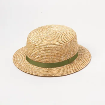 X206 Нова детска шапка от Слама Пшеница с тясна вратовръзка, Плосък Ориз, Шапка, за Пътуване, Отдих, Плаж, Солнцезащитная Шапка, шапка с Козирка, Шапка за момиченце