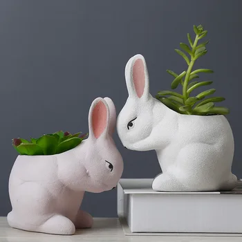 Vase à fleurs en céramique avec lapin, plante de dessin animé, en pot, pour table, créatif, mignon, décoré, salon, cour, cadeau