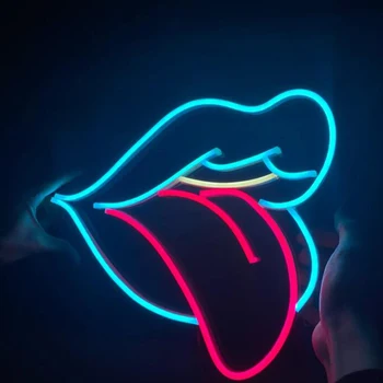 На устните и Езика Неонова реклама Секси Устата Светлина за Бар Нощен Клуб Вечерни Led Стенен Декор Лампа Език Стърчи Забавен Светлинен Знак