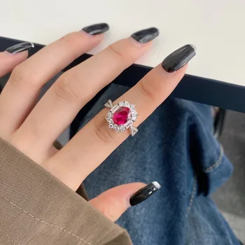 Диамантен пръстен от сребро S925 имитация на рубин с високо съдържание на въглерод Seiko с пълна диамантен пръстен луксозно темпераментное женски пръстен с жив кръст-borde