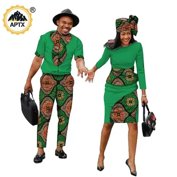 Африканска облекло за двойки, африкански рокли Басейн Riche за жени, едни и Същи мъжки комплекти, Комплекти, потници и панталони за двойки, Дрехи S19C003