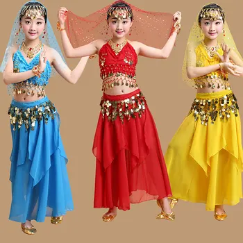 Работата На Момичетата Денс Костюм Комплект Деца Индийски Танц Дете Танцьорка Момиче Ориенталски Танци Танцови Момиче Египет Танцови Костюми