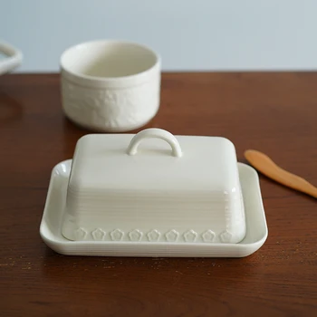 Голяма керамична чиния в скандинавски стил с капачка за масло, чиния за хляб, чиния за следобеден чай
