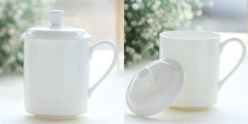 500 мл, Набор от кафе чаши от костен порцелан, чисто бяла керамична чаша с капак, за двойки, чаша за кафе, утайка от реколта новост, чаша