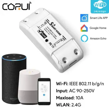 CoRui 10A WiFi Smart Switch Подкрепа Синхронизирате Безжично Дистанционно-Гласово Управление на Ключове Модул Работа С Google Home 
