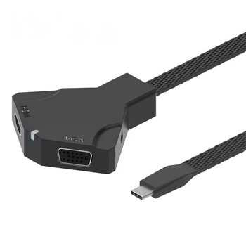 Кабел за конвертиране на аудио и видео Type-C HDMI и VGA от 1 до 2