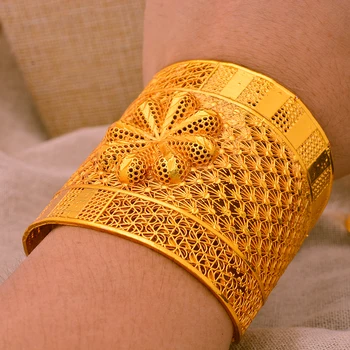 Дубай Франция Луксозни Цвете Мода Златен Цвят, За Жени Гривни Сватбена Гривна Bijoux Africaine Дубай