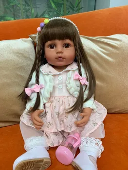 Нов 55 см оригинален пълен корпус силиконова кукла bebe reborn момиче принцеса играчка, Подарък играчка за баня гъвкава и мека на допир истински