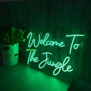 Добре дошли в джунглата Неонова реклама На Поръчка Зелени Светлинни Знаци Спалня Домашен Стенен Декор Led Арт Вечер светещи табели Украса