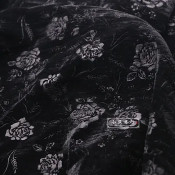 Пролет-есен Розово и черно Кадифе с Релефна Текстура, Плиссированная Лъскава Модерен Плат за рокли Чонсам