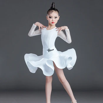 2022 Детски Дрехи за латино танци рокля за състезания по бални танци за момичета, Бял Топ, Пола, Професионално облекло за практикуване на SL4797