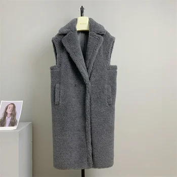 натурална вълна МАКС ново палто с плюшено мече кожа жилетка със средна дължина, есен, зима подстригване на овце зърно младежки стил